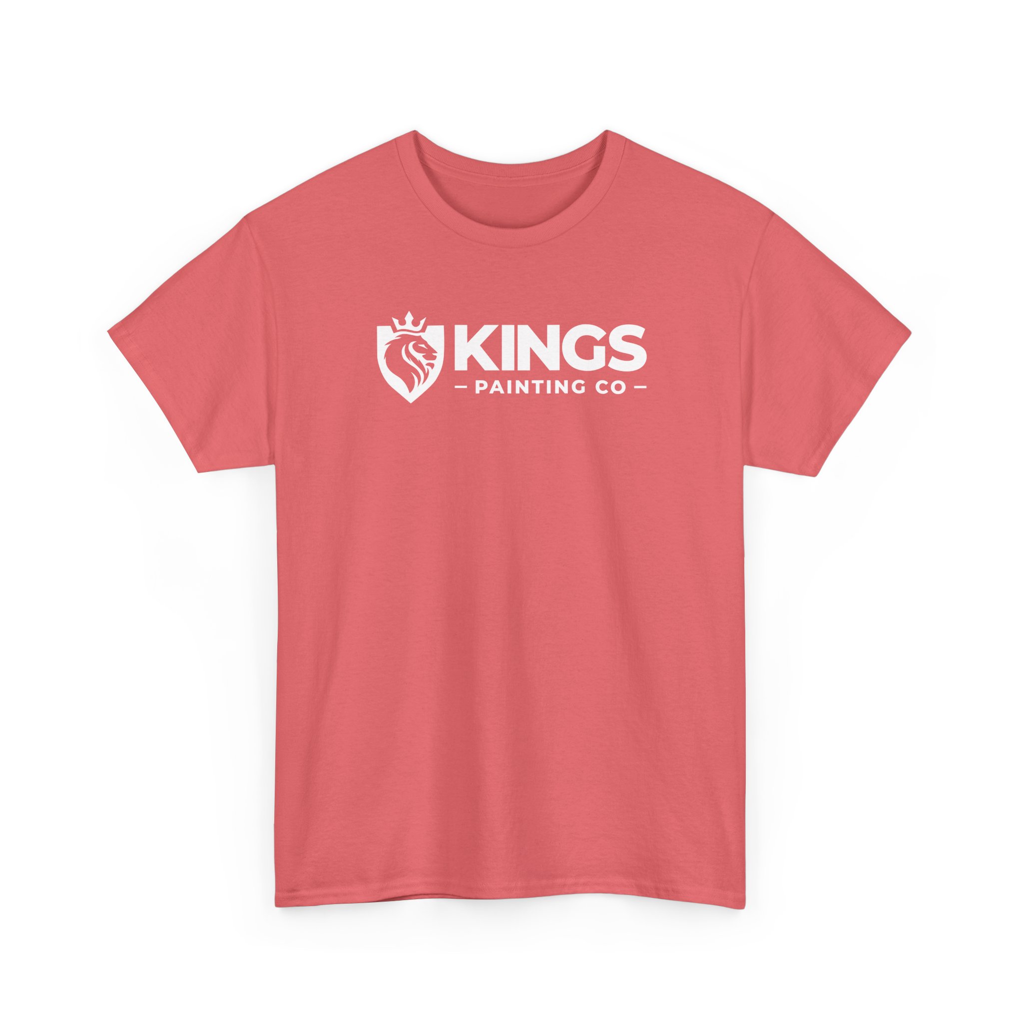 The Kings Painting Co. Logo T‑Shirt (Classic) | Gildan Ultra Cotton (G5000) is a pink t-shirt showcasing a white lion-in-shield logo and the words "KINGS PAINTING CO" printed on the chest.