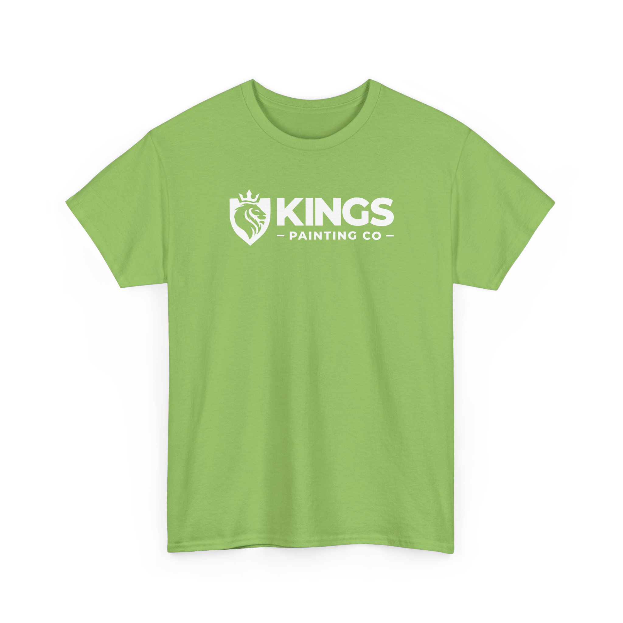 Kings Painting Co. Logo T‑Shirt (Classic) | Gildan Ultra Cotton (G5000) in light green, featuring a white Kings Painting Co logo and a crowned lion shield graphic centered on the chest.
